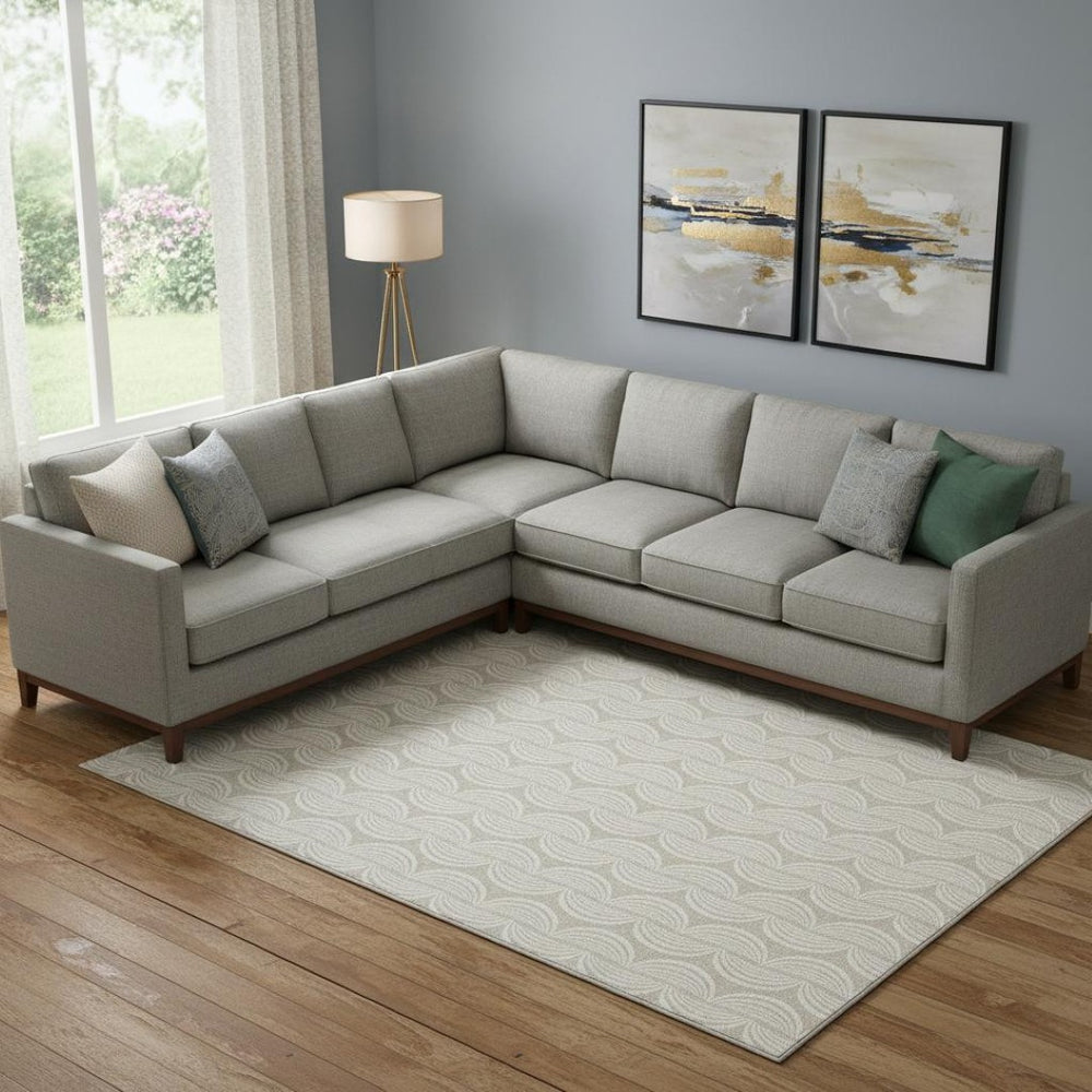 HomeRoots 9' X 12' Beige & Ivory Ogee Area Rug - Washable, UV-Protected, Stain-Resistant, Perfect for High-Traffic Spaces 682678