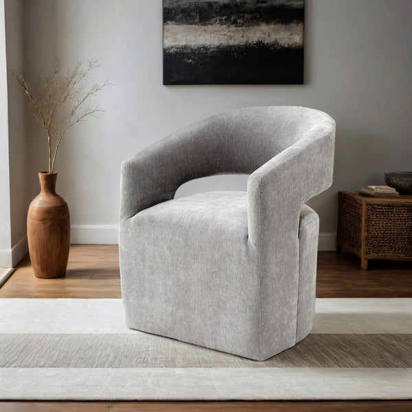 English Elm Light Hoople Channel Tufted Swivel Chair with Curved Back 360° Rotation Stylish Accent Seating Light Gray 27 L x 26 W x 33 H B2741P401364