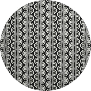 HomeRoots 8' Black and Ivory Ogee Washable Round Rug - Stylish, Durable, UV-Protected for Modern Living Spaces 682682
