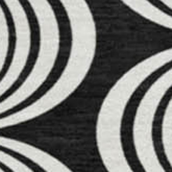 HomeRoots 8' Black and Ivory Ogee Washable Round Rug - Stylish, Durable, UV-Protected for Modern Living Spaces 682682