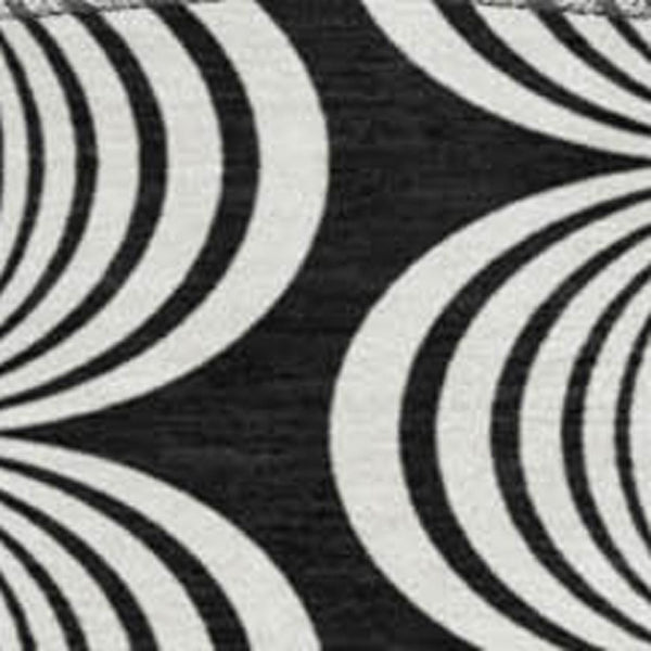HomeRoots 8' Black and Ivory Ogee Washable Round Rug - Stylish, Durable, UV-Protected for Modern Living Spaces 682682