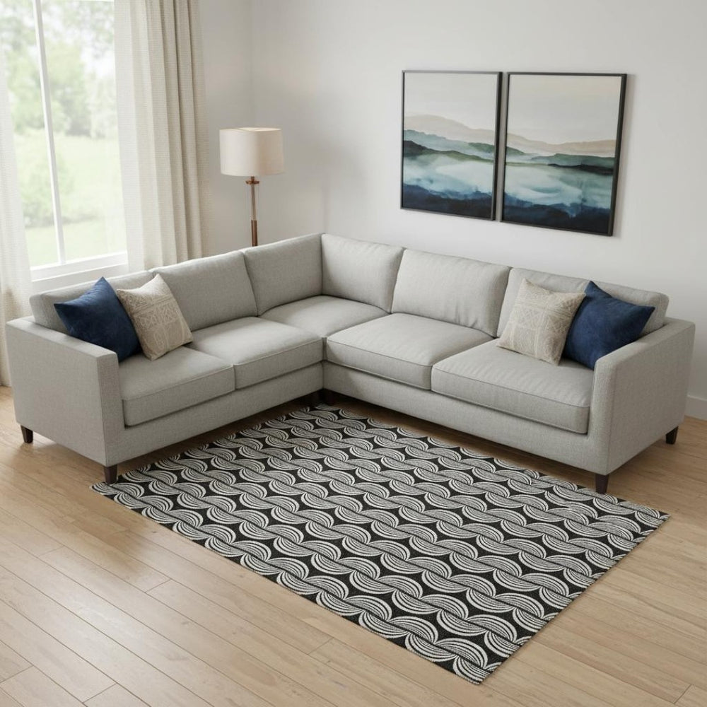 HomeRoots 9' X 12' Ogee Area Rug in Black and Ivory – Washable, UV Protected, Stain Resistant for Busy Homes 682684