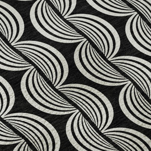 HomeRoots 9' X 12' Ogee Area Rug in Black and Ivory – Washable, UV Protected, Stain Resistant for Busy Homes 682684