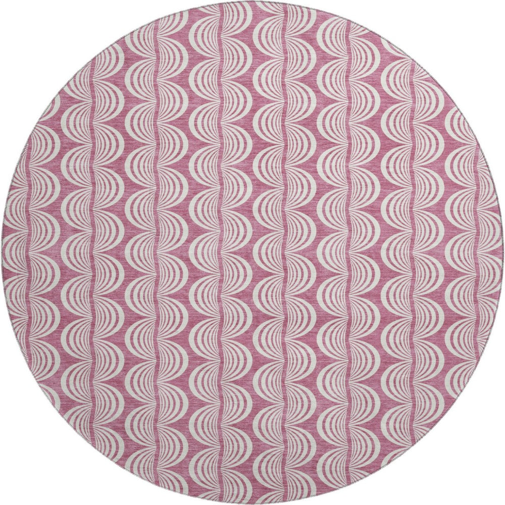 HomeRoots 8' Blush and Ivory Ogee Round Rug – Washable, UV Protected, Durable & Stylish for Modern Homes 682688