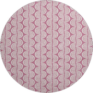 HomeRoots 8' Blush and Ivory Ogee Round Rug – Washable, UV Protected, Durable & Stylish for Modern Homes 682688