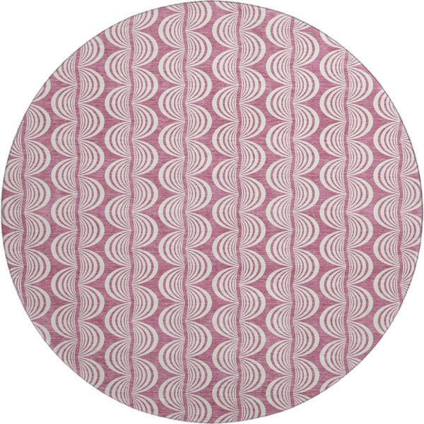 HomeRoots 8' Blush and Ivory Ogee Round Rug – Washable, UV Protected, Durable & Stylish for Modern Homes 682688