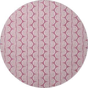 HomeRoots 8' Blush and Ivory Ogee Round Rug – Washable, UV Protected, Durable & Stylish for Modern Homes 682688