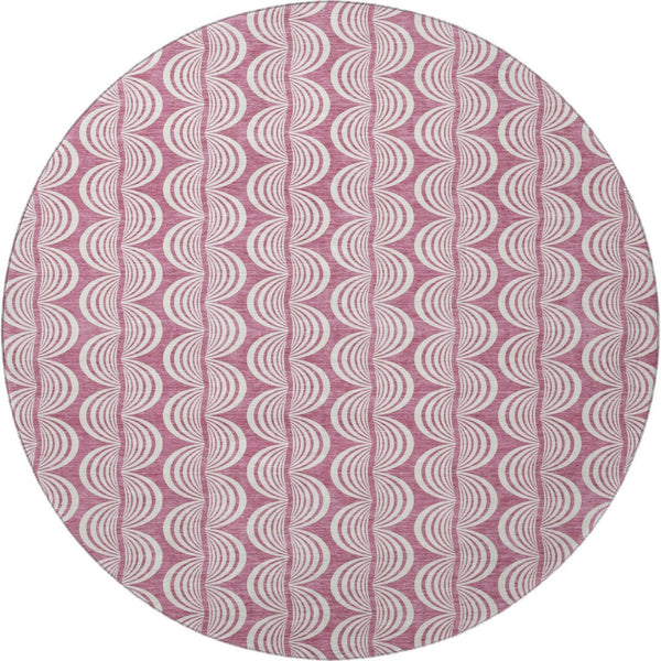 HomeRoots 8' Blush and Ivory Ogee Round Rug – Washable, UV Protected, Durable & Stylish for Modern Homes 682688