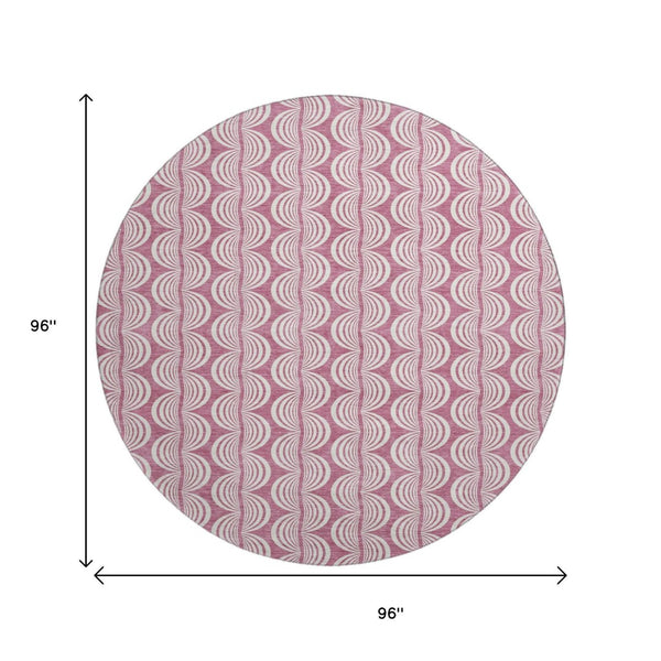 HomeRoots 8' Blush and Ivory Ogee Round Rug – Washable, UV Protected, Durable & Stylish for Modern Homes 682688