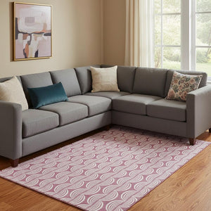 HomeRoots 10' X 14' Blush & Ivory Ogee Washable Area Rug – Durable, Stain Resistant, UV Protected & Stylish 682691