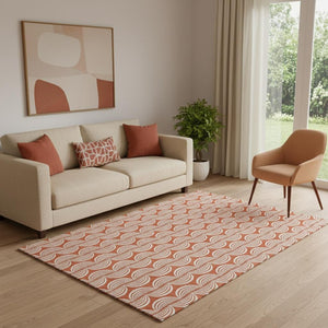 HomeRoots 5' Coral and Ivory Ogee Area Rug – Washable, UV Protected, Stain Resistant for Stylish Living Spaces! 682693