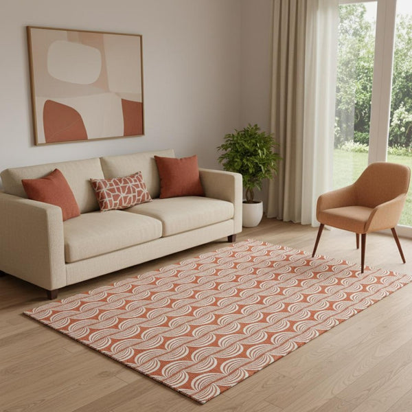 HomeRoots 5' Coral and Ivory Ogee Area Rug – Washable, UV Protected, Stain Resistant for Stylish Living Spaces! 682693