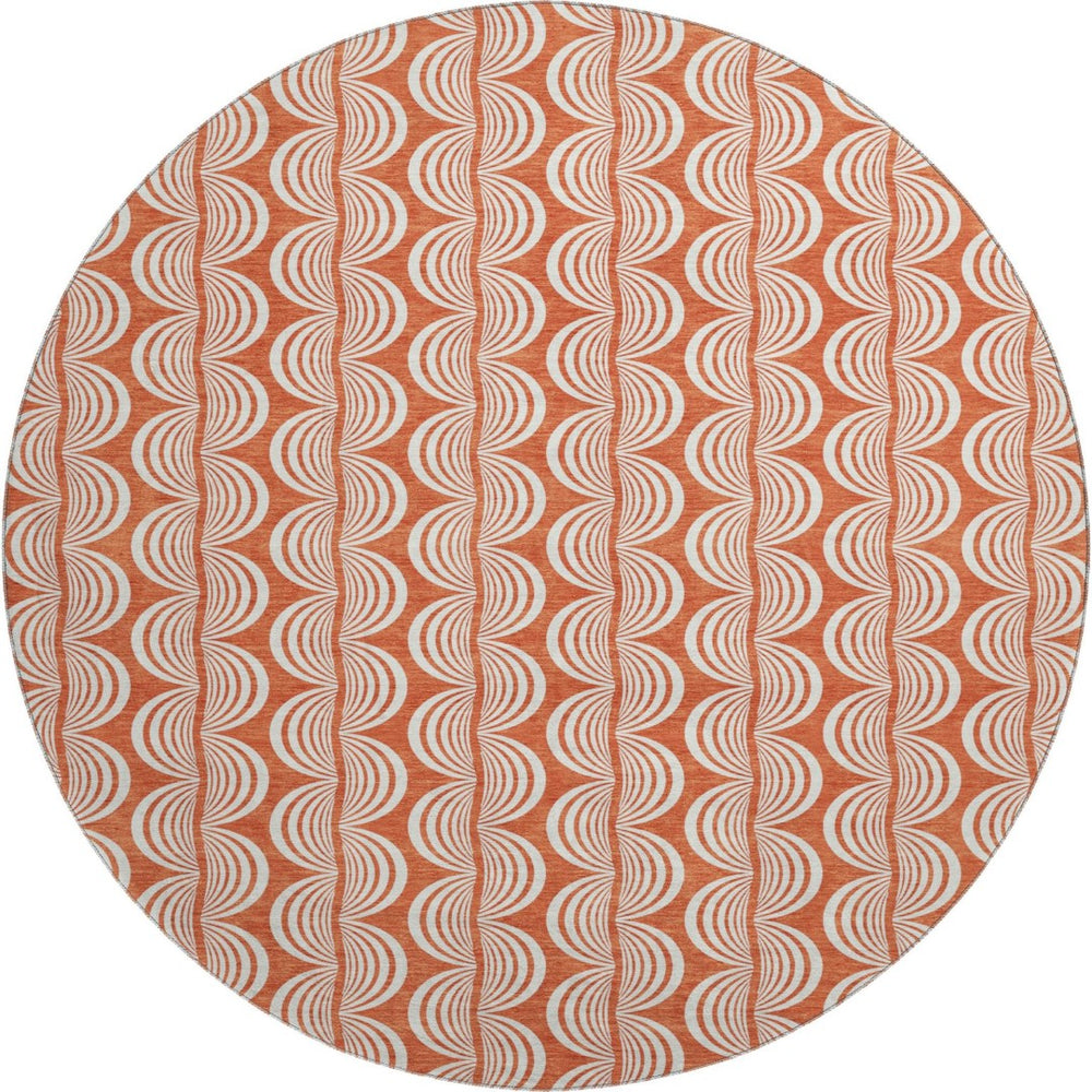 HomeRoots 8' Coral and Ivory Ogee Round Rug - Washable, UV-Protected, Soft, Durable for Family Spaces! 682694