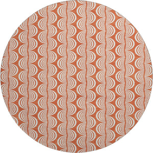 HomeRoots 8' Coral and Ivory Ogee Round Rug - Washable, UV-Protected, Soft, Durable for Family Spaces! 682694