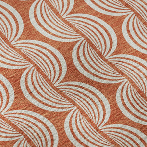 HomeRoots 8' Coral and Ivory Ogee Round Rug - Washable, UV-Protected, Soft, Durable for Family Spaces! 682694