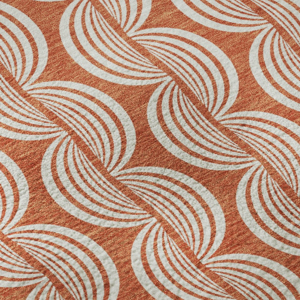 HomeRoots 8' Coral and Ivory Ogee Round Rug - Washable, UV-Protected, Soft, Durable for Family Spaces! 682694