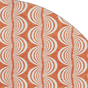 HomeRoots 8' Coral and Ivory Ogee Round Rug - Washable, UV-Protected, Soft, Durable for Family Spaces! 682694