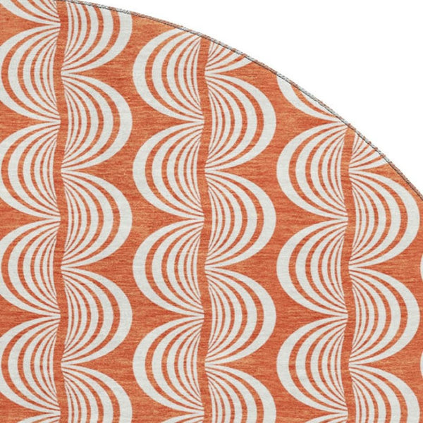 HomeRoots 8' Coral and Ivory Ogee Round Rug - Washable, UV-Protected, Soft, Durable for Family Spaces! 682694