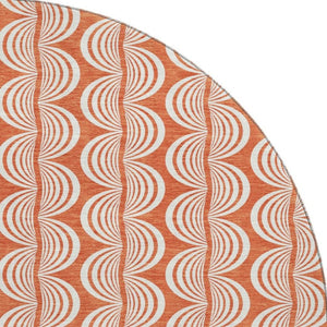 HomeRoots 8' Coral and Ivory Ogee Round Rug - Washable, UV-Protected, Soft, Durable for Family Spaces! 682694