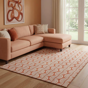 HomeRoots 8' x 10' Coral and Ivory Ogee Area Rug - Stylish, Washable, UV-Protected, Stain-Resistant Design 682695