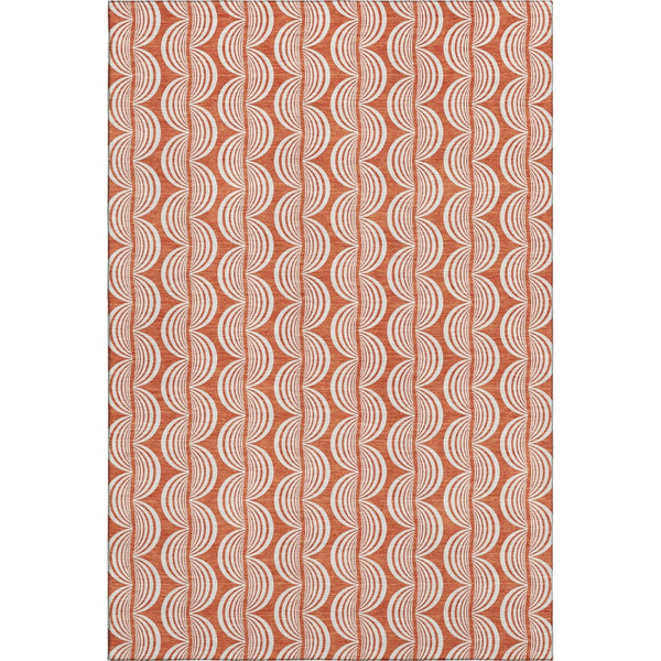 HomeRoots 8' x 10' Coral and Ivory Ogee Area Rug - Stylish, Washable, UV-Protected, Stain-Resistant Design 682695