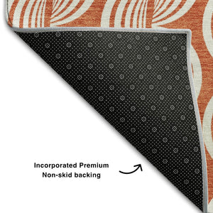 HomeRoots 8' x 10' Coral and Ivory Ogee Area Rug - Stylish, Washable, UV-Protected, Stain-Resistant Design 682695