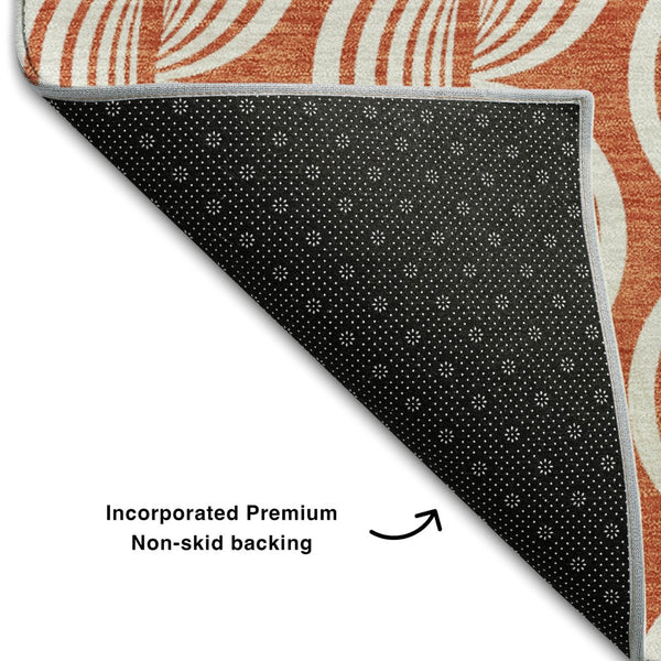 HomeRoots 8' x 10' Coral and Ivory Ogee Area Rug - Stylish, Washable, UV-Protected, Stain-Resistant Design 682695