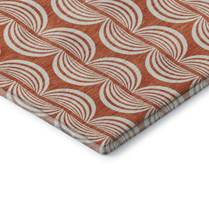 HomeRoots 8' x 10' Coral and Ivory Ogee Area Rug - Stylish, Washable, UV-Protected, Stain-Resistant Design 682695