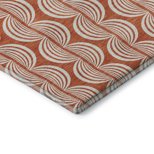 HomeRoots 8' x 10' Coral and Ivory Ogee Area Rug - Stylish, Washable, UV-Protected, Stain-Resistant Design 682695