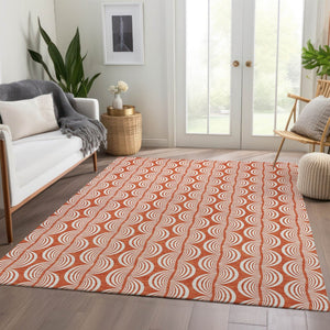 HomeRoots 8' x 10' Coral and Ivory Ogee Area Rug - Stylish, Washable, UV-Protected, Stain-Resistant Design 682695