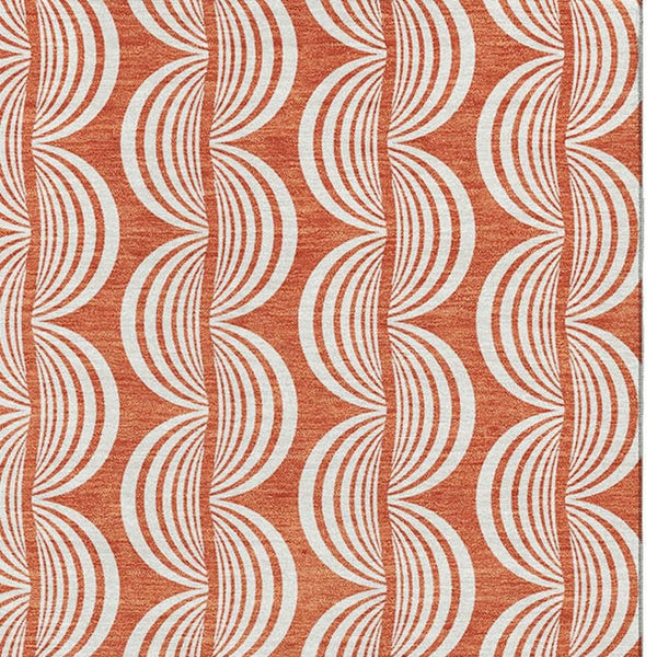 HomeRoots 8' x 10' Coral and Ivory Ogee Area Rug - Stylish, Washable, UV-Protected, Stain-Resistant Design 682695