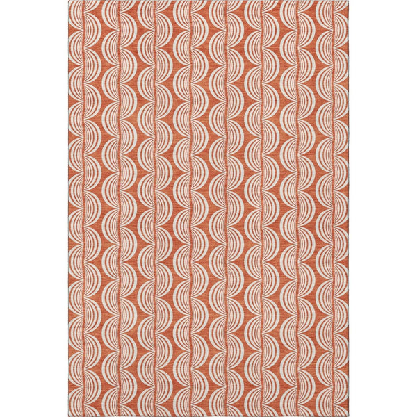 HomeRoots 9' X 12' Coral And Ivory Ogee Area Rug – Stylish, Durable, Washable with UV Protection for Family Homes 682696