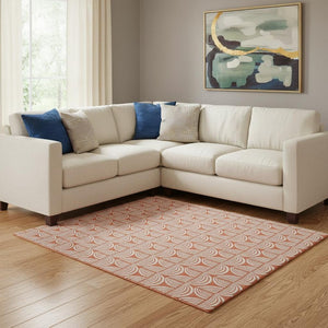 HomeRoots 10' Coral and Ivory Ogee Area Rug - Stylish, Washable, UV Protected, Perfect for Busy Homes! 682697