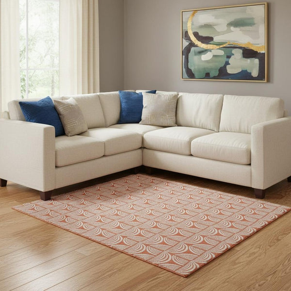 HomeRoots 10' Coral and Ivory Ogee Area Rug - Stylish, Washable, UV Protected, Perfect for Busy Homes! 682697