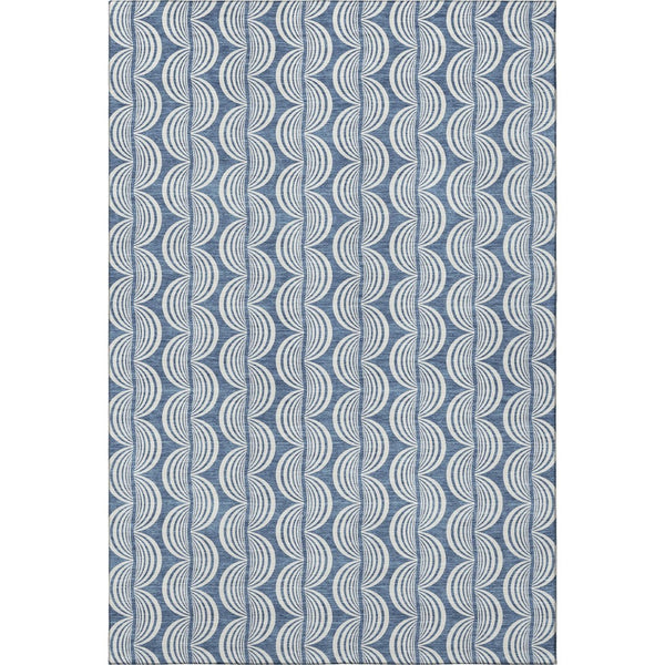 HomeRoots 5' Ogee Washable Area Rug in Denim Blue, Ivory & Gray - Stylish, Stain-Resistant, UV Protected! 682699