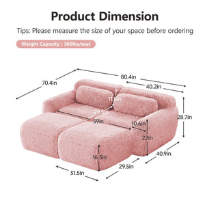 English Elm 80''soft Plush Modular Sectional Sofa with Chaise Deep Seat High Density Foam Living Room Pink W714S01557