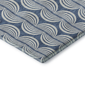 HomeRoots 8' Washable Round Rug in Denim Blue, Ivory & Gray - Durable, UV-Protected, Stylish Ogee Design 682700
