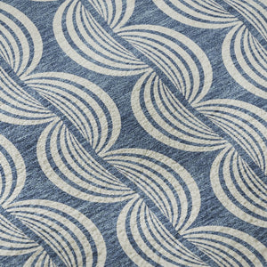 HomeRoots 8' Washable Round Rug in Denim Blue, Ivory & Gray - Durable, UV-Protected, Stylish Ogee Design 682700