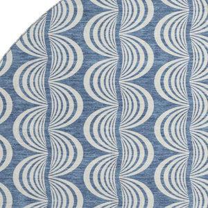 HomeRoots 8' Washable Round Rug in Denim Blue, Ivory & Gray - Durable, UV-Protected, Stylish Ogee Design 682700