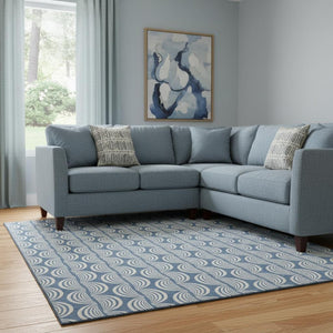 HomeRoots 8' X 10' Denim Blue, Ivory & Gray Ogee Area Rug - Stylish, Washable, UV-Protected for Family Homes 682701