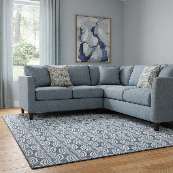 HomeRoots 8' X 10' Denim Blue, Ivory & Gray Ogee Area Rug - Stylish, Washable, UV-Protected for Family Homes 682701