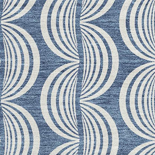 HomeRoots 8' X 10' Denim Blue, Ivory & Gray Ogee Area Rug - Stylish, Washable, UV-Protected for Family Homes 682701