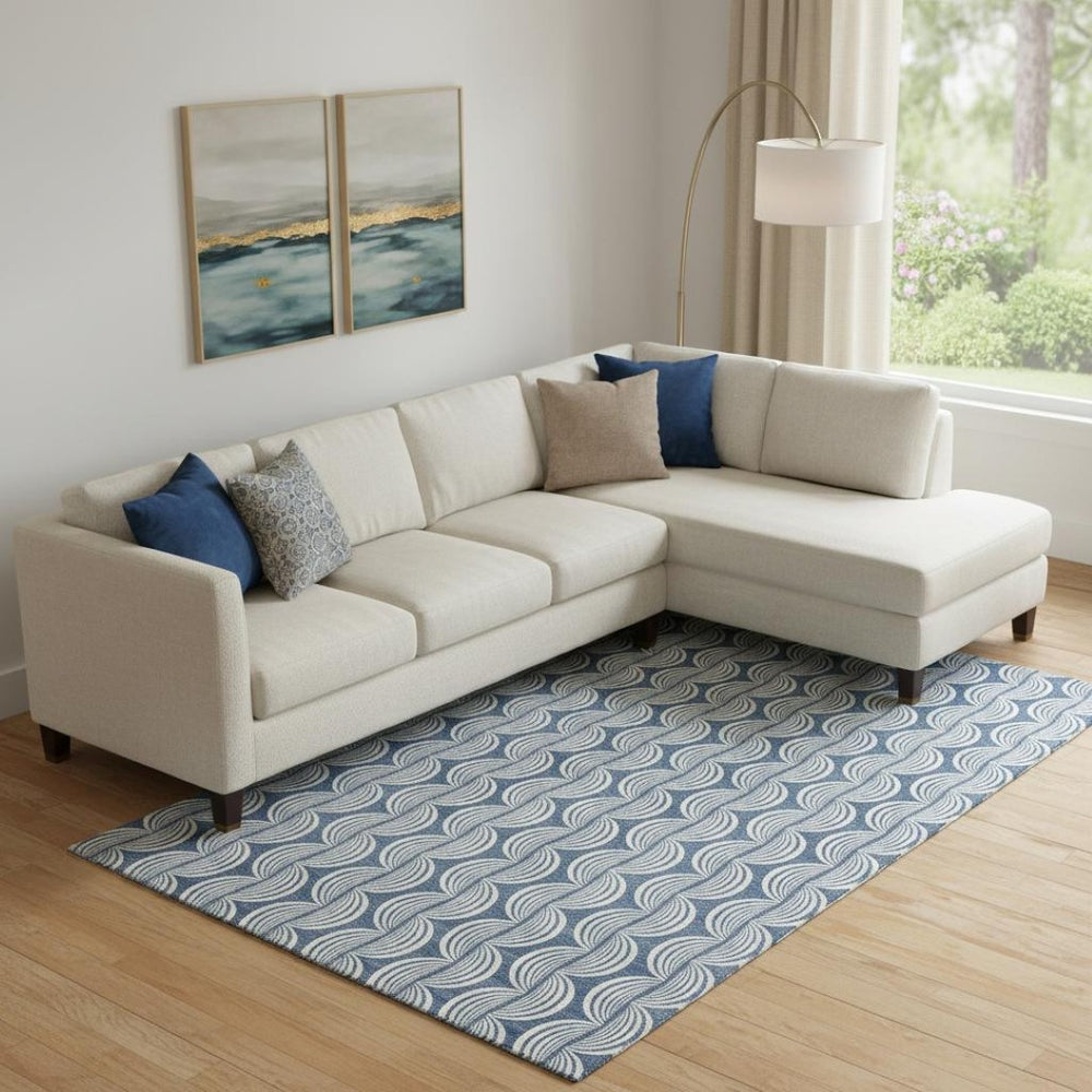 HomeRoots 9' X 12' Transitional Denim Blue, Ivory & Gray Ogee Area Rug - Washable, UV Protected & Stain Resistant! 682702