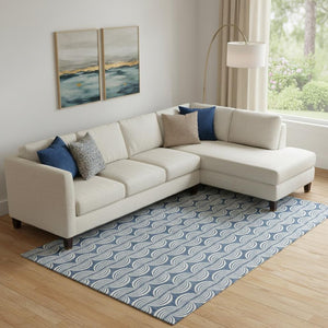 HomeRoots 9' X 12' Transitional Denim Blue, Ivory & Gray Ogee Area Rug - Washable, UV Protected & Stain Resistant! 682702
