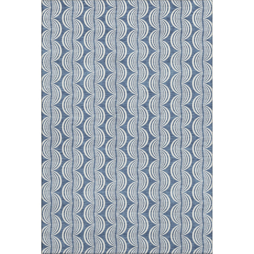 HomeRoots 9' X 12' Transitional Denim Blue, Ivory & Gray Ogee Area Rug - Washable, UV Protected & Stain Resistant! 682702