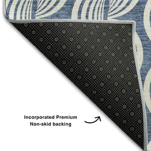 HomeRoots 9' X 12' Transitional Denim Blue, Ivory & Gray Ogee Area Rug - Washable, UV Protected & Stain Resistant! 682702