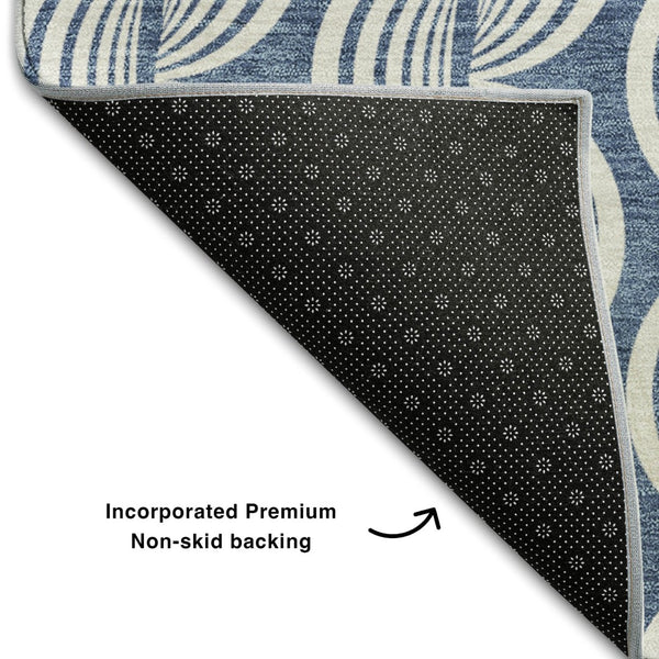 HomeRoots 9' X 12' Transitional Denim Blue, Ivory & Gray Ogee Area Rug - Washable, UV Protected & Stain Resistant! 682702