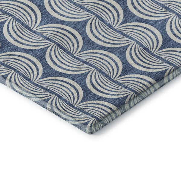 HomeRoots 9' X 12' Transitional Denim Blue, Ivory & Gray Ogee Area Rug - Washable, UV Protected & Stain Resistant! 682702