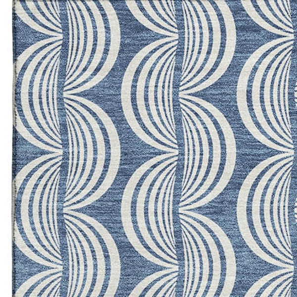 HomeRoots 9' X 12' Transitional Denim Blue, Ivory & Gray Ogee Area Rug - Washable, UV Protected & Stain Resistant! 682702
