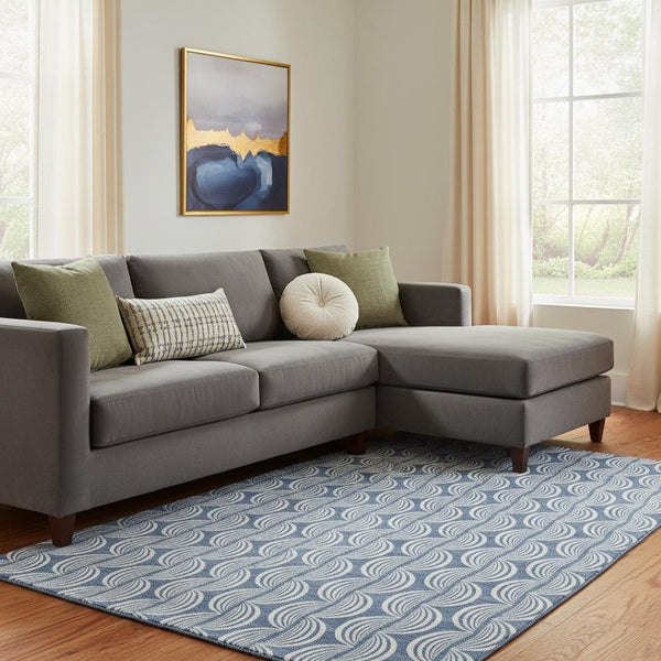 HomeRoots 10' Stylish Transitional Ogee Area Rug in Denim Blue, Ivory & Gray - Washable, UV Protected & Durable 682703